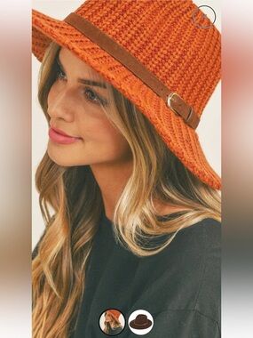 Rust Knit Wide-Brim Fedora Hat - NEVER WORN!